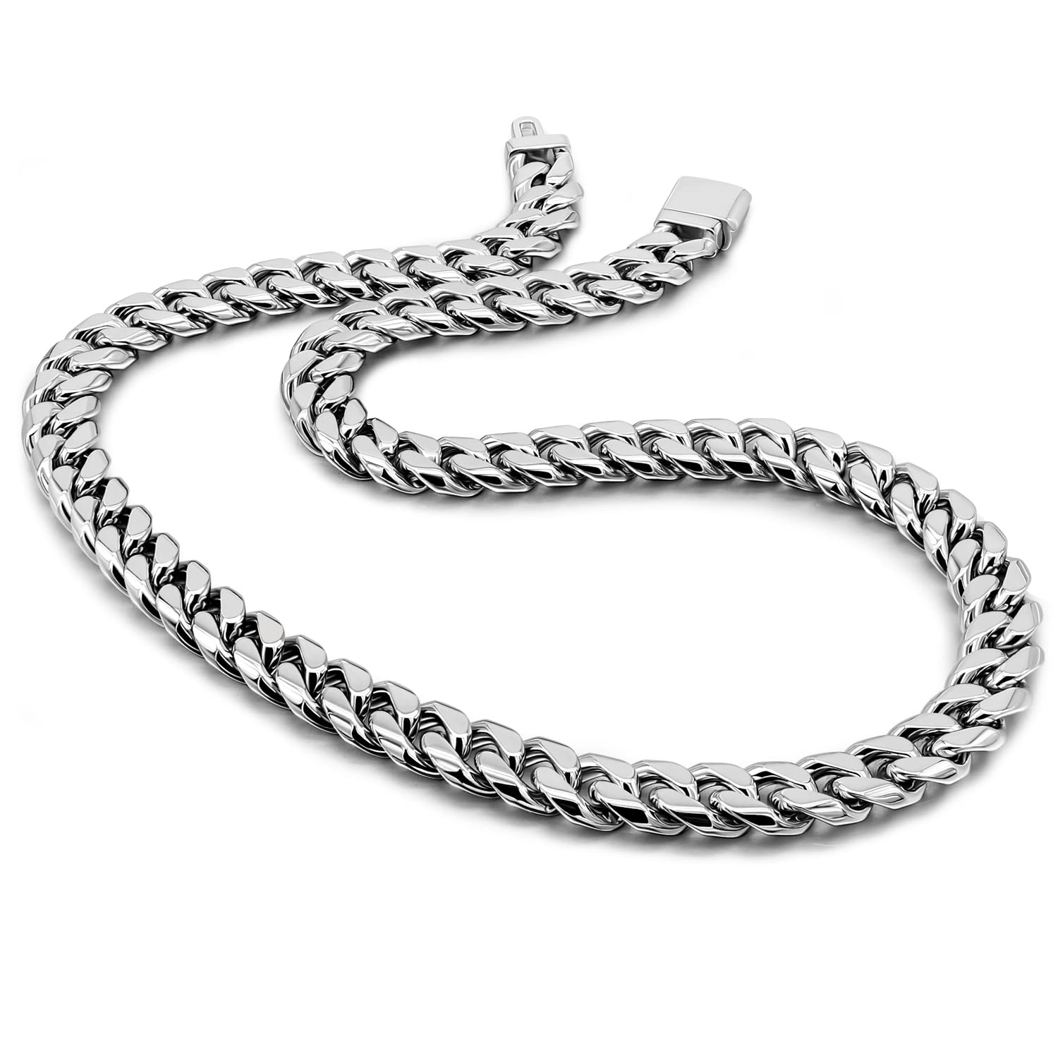 Photo 1 of H&Beautimer 925 Sterling Silver Solid Necklace Men's 12MM Cuban Chain Necklace Hip Hop Rock Style Jewelry 18,20,22,24,26,28'' Handmade in Italy (26 Inches, Silver)