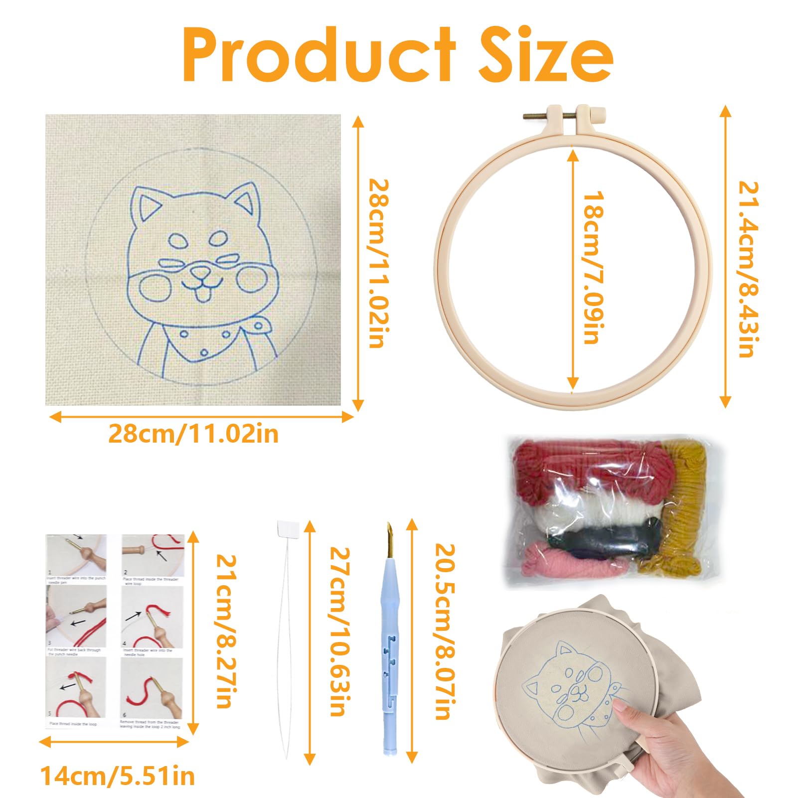 Kit Broderie Punch Needle Panda - DIY Débutant - Tissu Hydrosoluble - Accessoires Inclus - Loisir Créatif