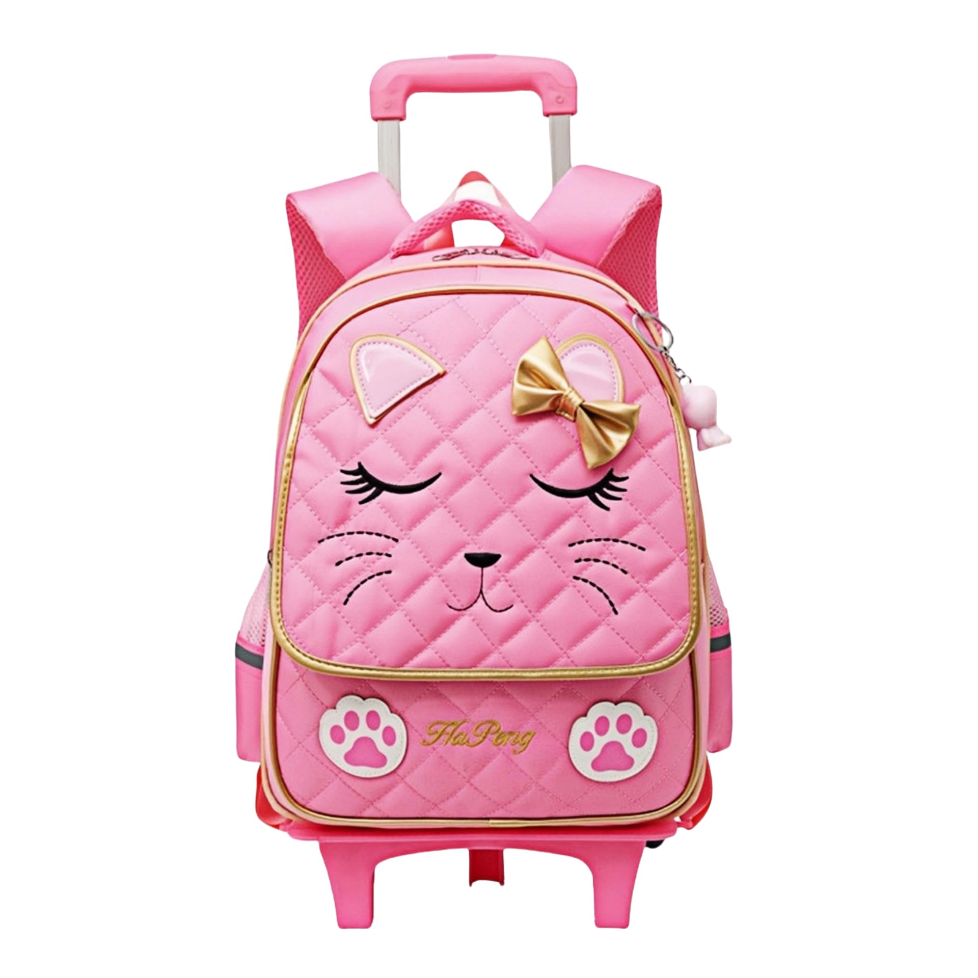 MITOWERMI Cute Rolling Backpack for Girls Trolley School Bags Cat-face Bowknot Girls Roller Backpacks with Wheels Kids Carry-on Travel Luggage Pink-2