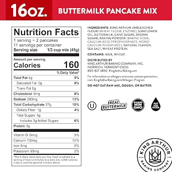 King Arthur Buttermilk Pancake Mix Just Add Water, Sourced Non-GMO, Certified Kosher, 16 Oz