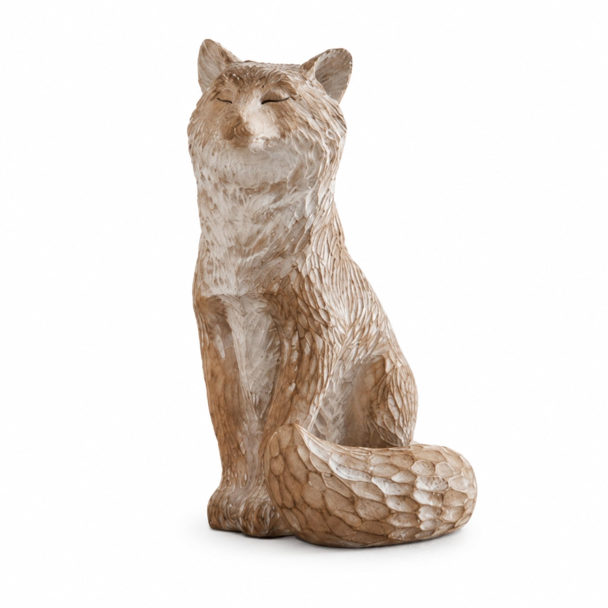 The Bridge Collection Sitting Fox Figurine, Whitewashed Resin, 6 Inch, Rustic Home Decor