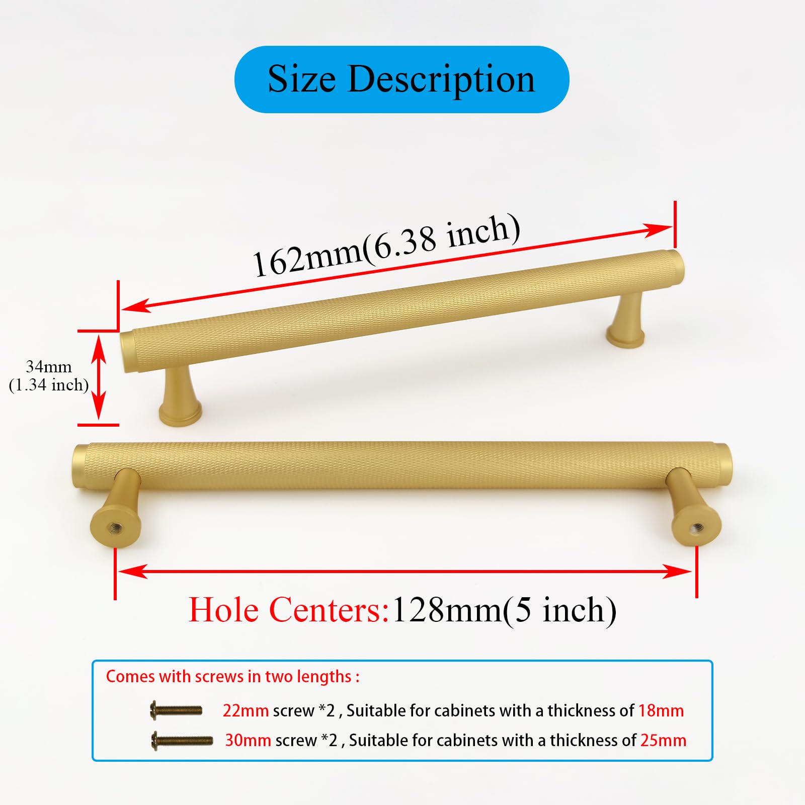 Pexintek 2 Pack Gold Modern Cabinet Handles 160mm(6.3 Inchs) Hole Centers Kitchen Bathroom bedrooms Study Furniture Door Vintage Pulls with Screws for Cupboards Drawer Wardrobe Dresser (Golden) - Image 4