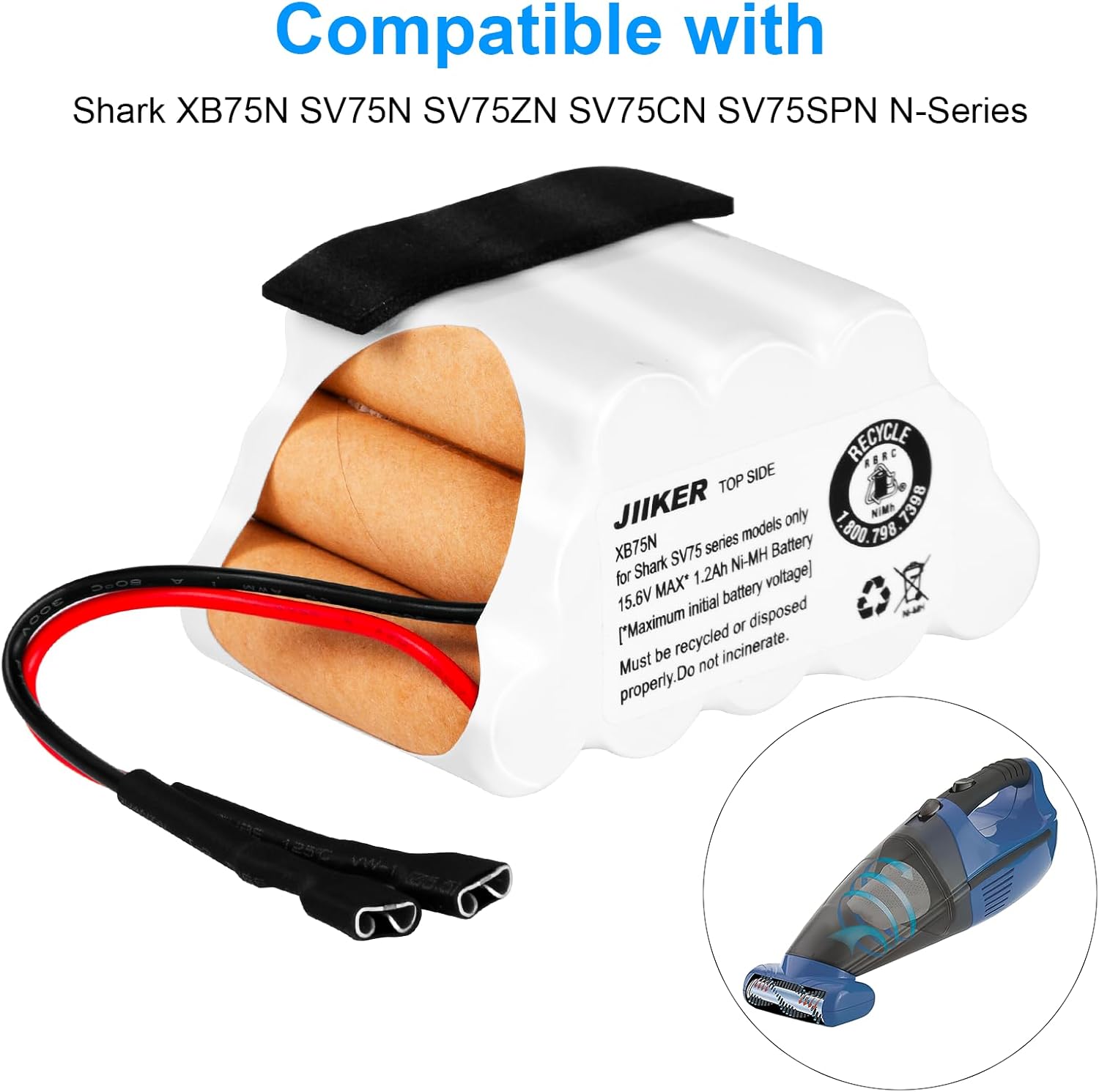 XB75N Battery Replacement for Shark SV75N SV75_N SV75Z_N SV75C_N Series Cordless Pet Perfect Handheld Vacuum, 15.6V Max 1.2Ah Ni-Mh Battery
