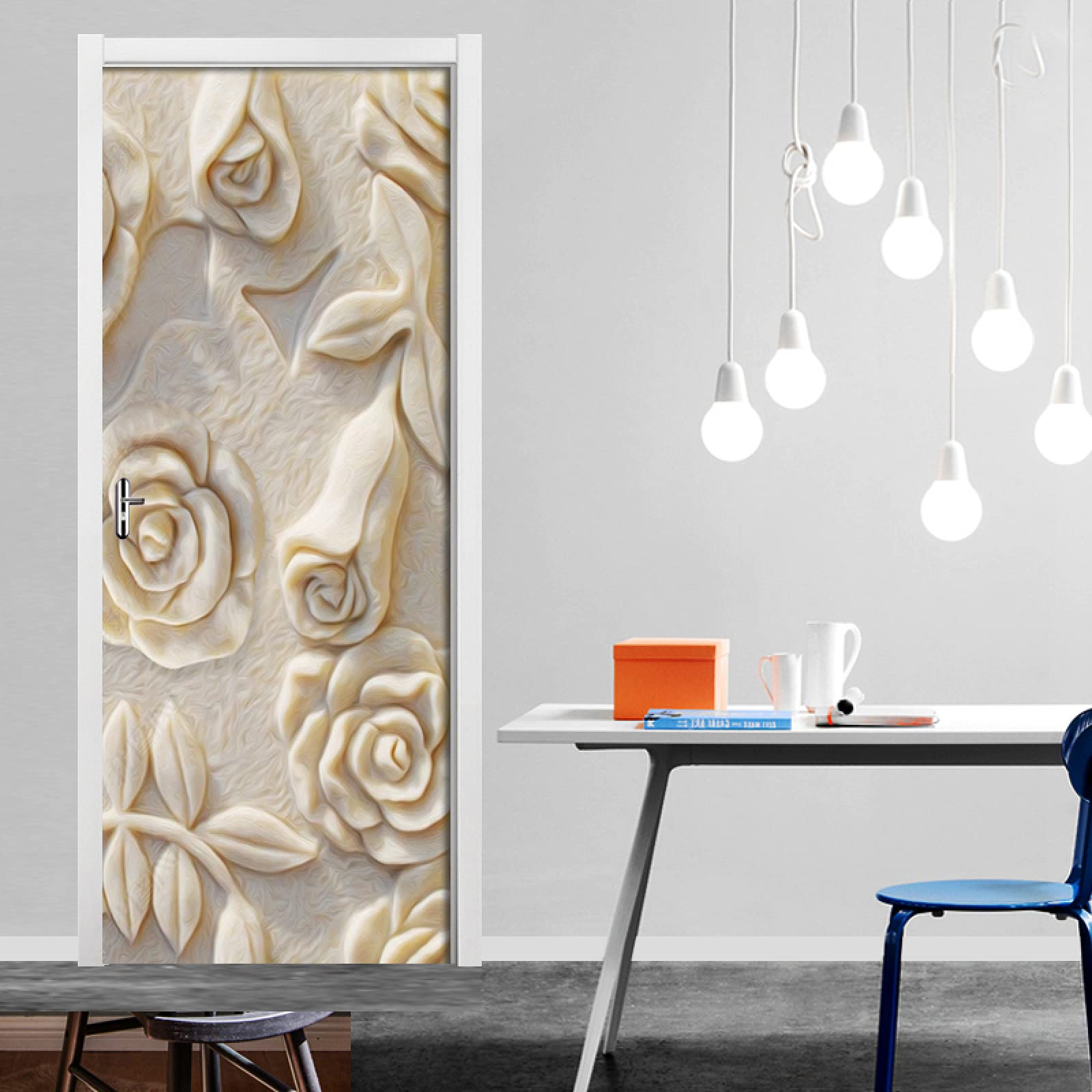 Adesivi 3D Per Porta Rosa Floreale - Effetto Murale Autoadesivo 200x90 Cm - 2