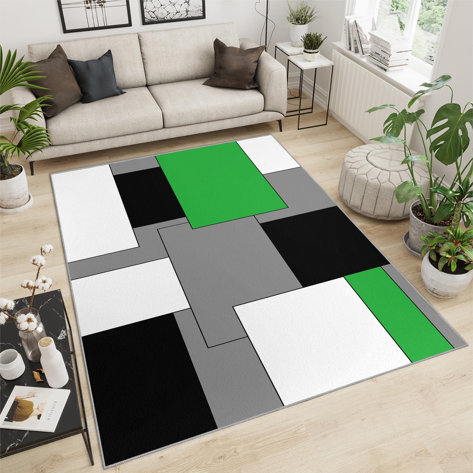 QDJKBL Area Rugs 70 X 120 Cm Black and White Geometric Grid Stripe, Medieval Irregular Simple Apartment Carpet, Low Pile Rug Non-Shedding for Living Room