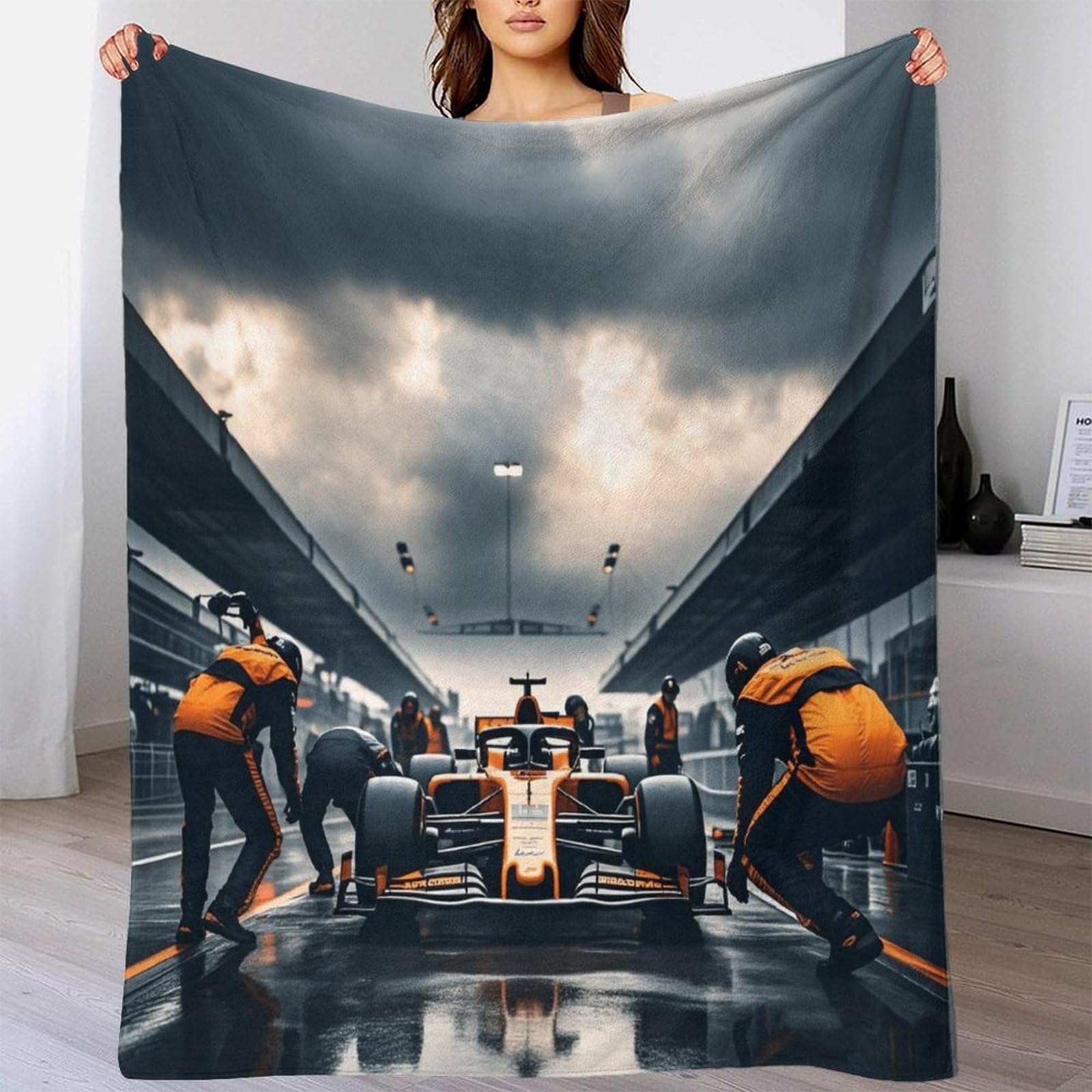 Formulaa Racing Przytulny koc wełniany, 200 x 230 cm, biały, puszysty, miękki, ciepły koc Sherpa na kanapę, do salonu, na zimę/jesień