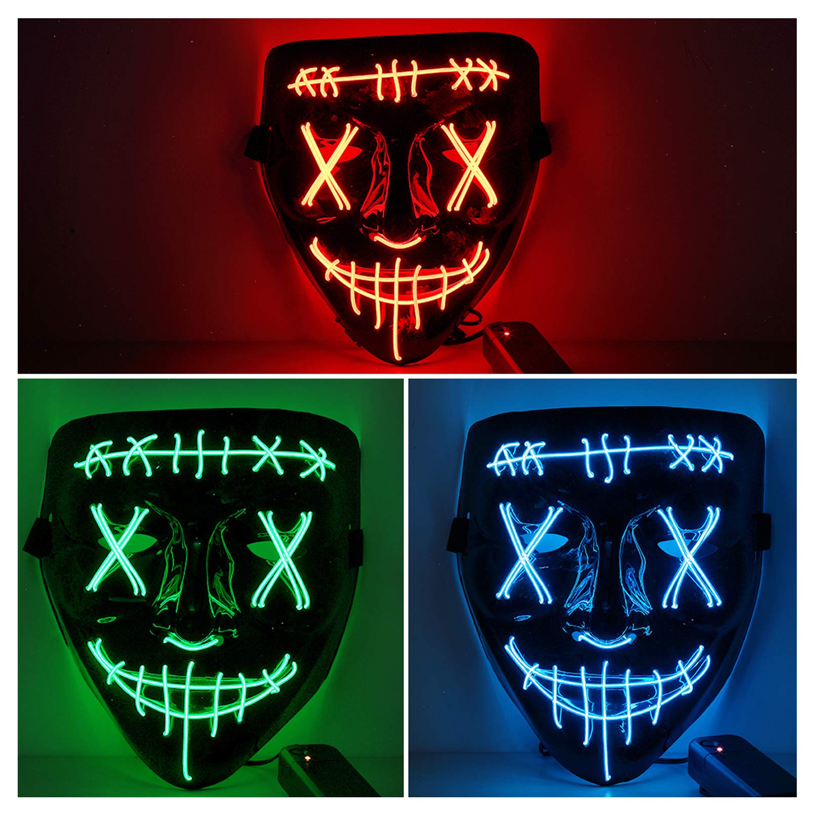 Lumiparty Halloween Scary Mask LED Mask LED Purge Mask [2PACK] LED Light Up Mask