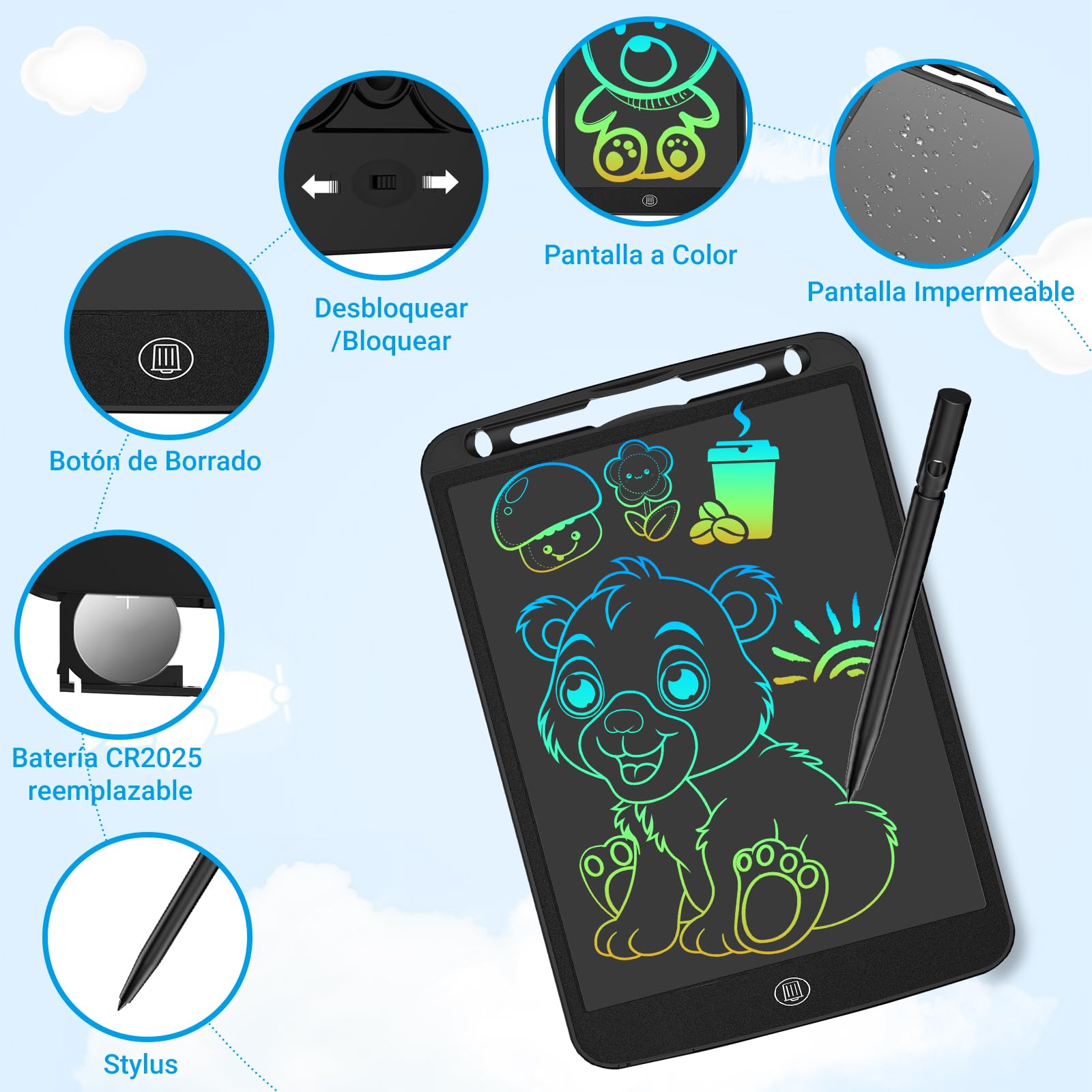 Tableta de Escritura LCD 10 Pulgadas Bloc de Dibujo Electrónico Portátil para Niños (Negro)