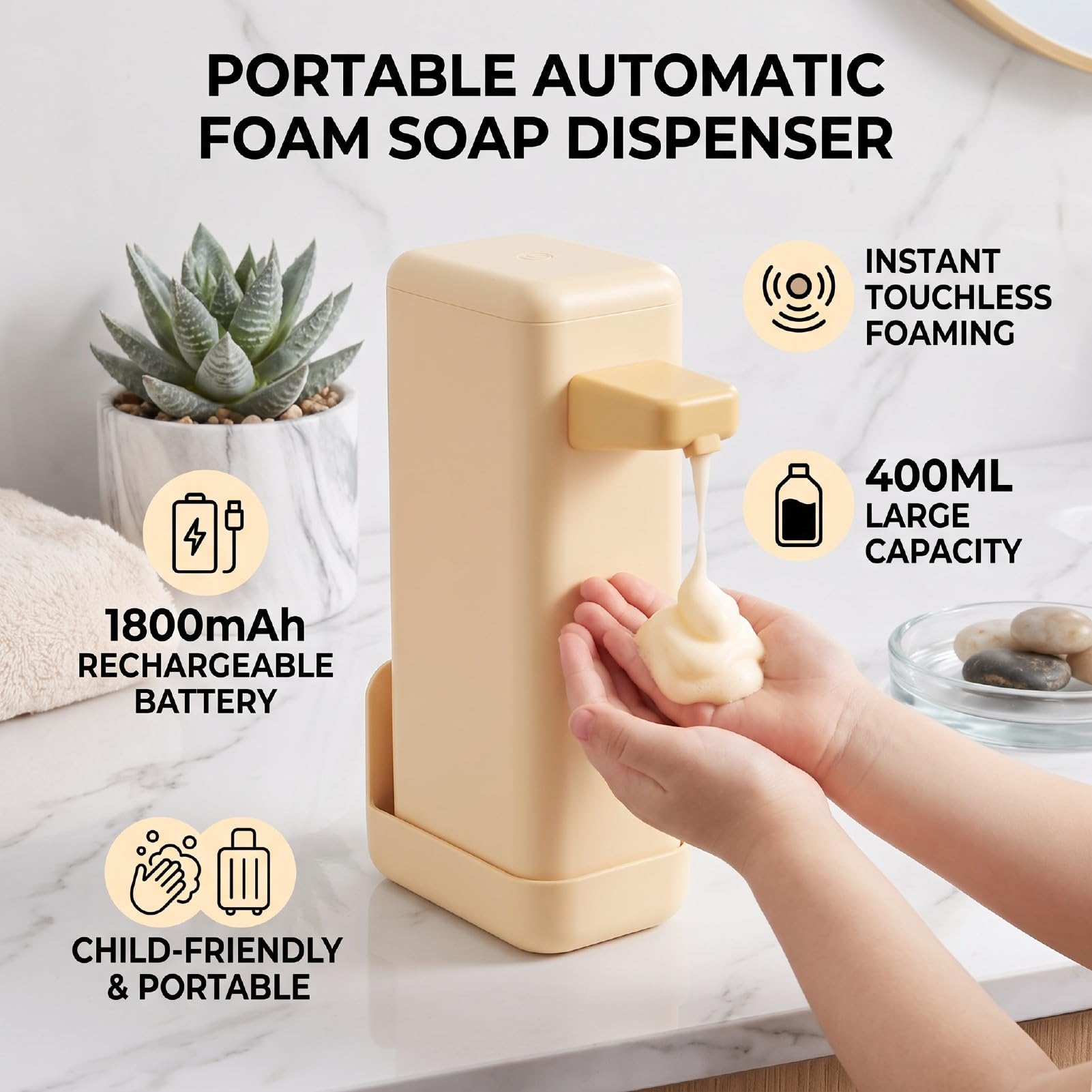 Fafeicy Dispensador de Jabón Portátil, Sensor de Inducción Automático de