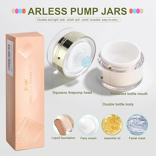 Miniatura 3 de JPNK Botellas de bomba sin aire, recipiente vacío para cosméticos con espátula de silicona, juego para cremas, geles, loción, artículos de tocador