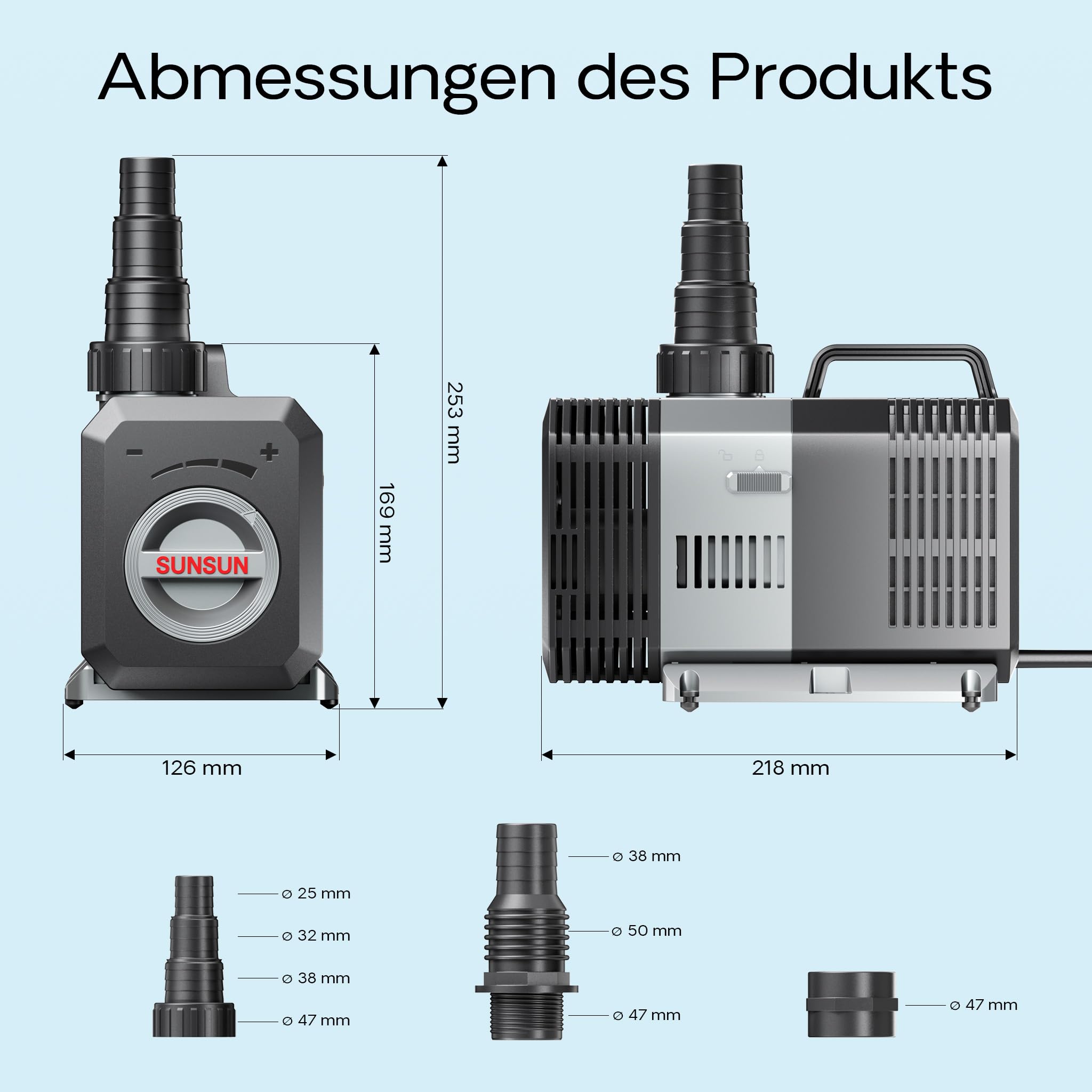 SunSun CTP-16000 SuperECO Teichpumpe 16.000 l/h / 140 W, energiesparende Filterpumpe, Bachlaufpumpe für Koiteiche, Umwälzpumpe, Gartenteichpumpe