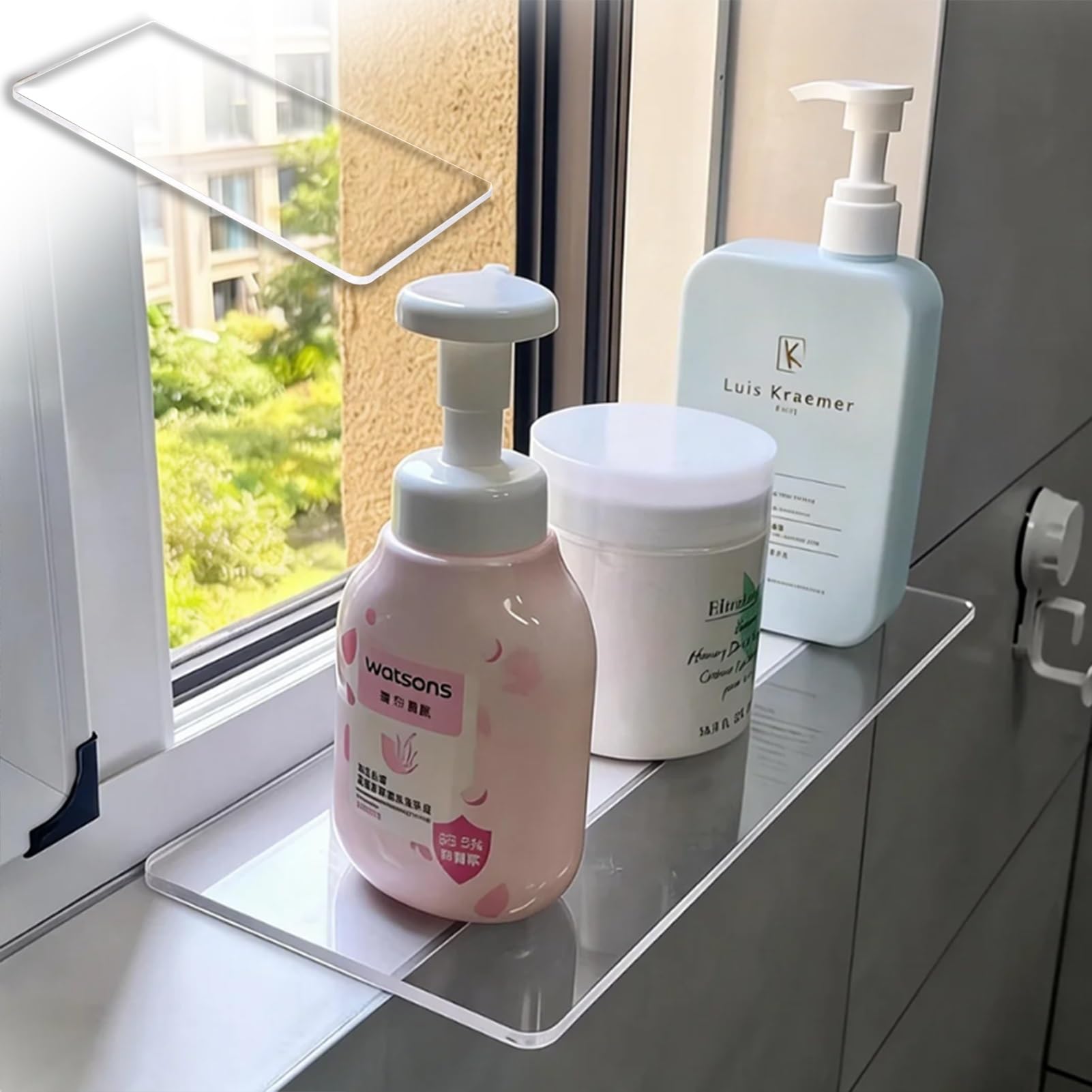 Étagère en acrylique pour rebord de fenêtre de salle de bain et petits espaces