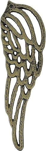 Miniatura 3 de Juego de 2 esculturas de pared de alas de ángel de hierro fundido con acabado dorado antiguo para decoración rústica del hogar, fácil de colgar,