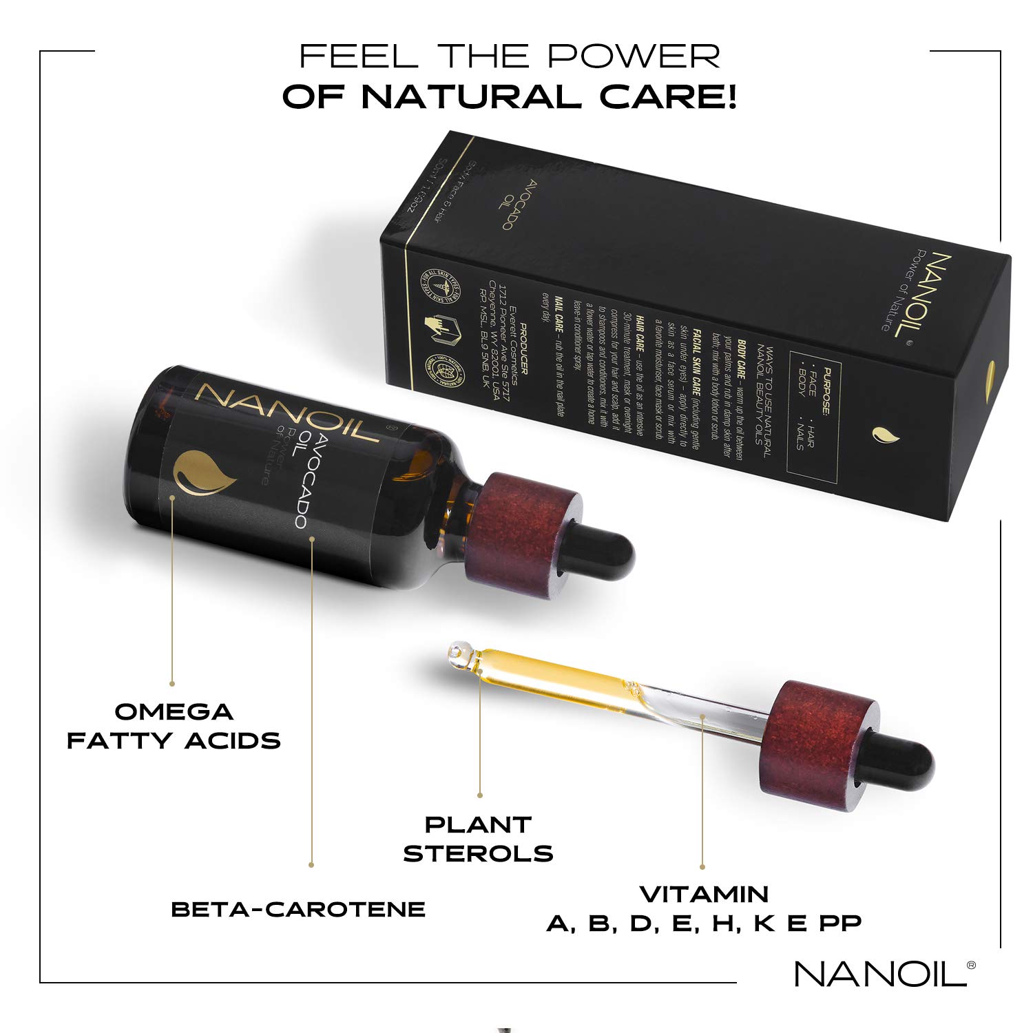 Olejek z awokado Nanoil Avocado Oil 50 ml – naturalny, zimnotłoczony i nierafinowany olejek do pielęgnacji włosów, ciała i twarzy