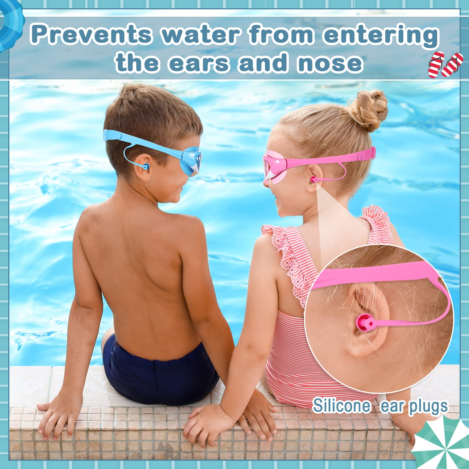 Yexiya Schwimmbrille für Kinder, Anit Fog, kein Auslaufen, Jugendbrille mit Nasenstöpsel für Jungen und Mädchen im Alter von 3–12 Jahren, 4 Stück