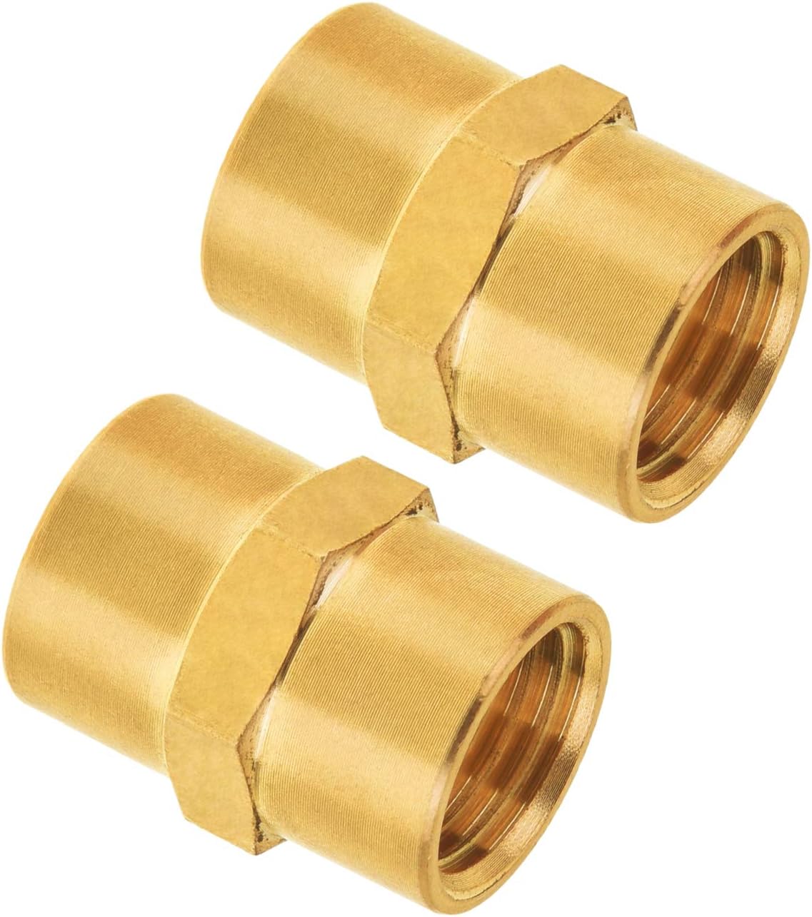 SUNGATOR 1/4 Inch Female Hex Couplings, 1/4'' NPT Female Brass Hex Nipple Adapters, 1/4'' Brass Pipe Extension Fittings for Air Line, Oil, Spigot, Gas (2 Pack)