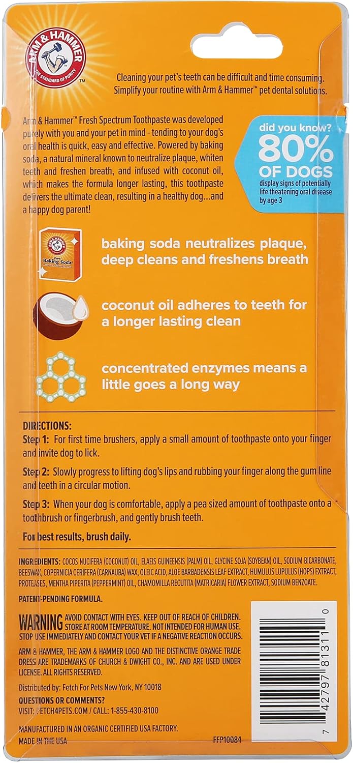 Arm & Hammer Fresh Spectrum Dog Toothpaste for Adult Dogs, 2 oz | Baking Soda Dog Toothpaste Coconut Mint to Fight Tartar, Polish & Whiten Teeth, & Freshen Breath : Pet Supplies
