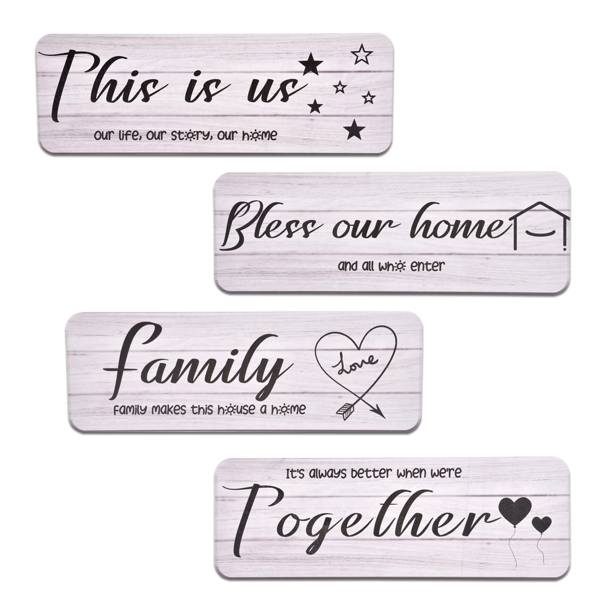 4 Pieces Wooden Home Wall Decor Signs Quote, THIS IS US, BLESS OUR HOME, TOGETHER, FAMILY Wall Decor For Living Room Bedroom, Rustic Modern Farmhouse Style House Art Decor(Gray-white)