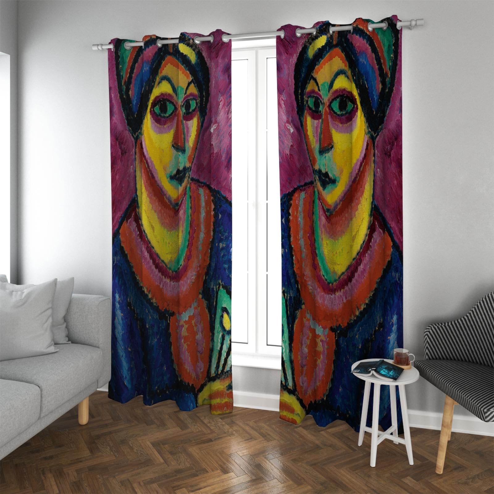 Rideaux de fenêtre multicolores portrait femme H183xB117 pour chambre