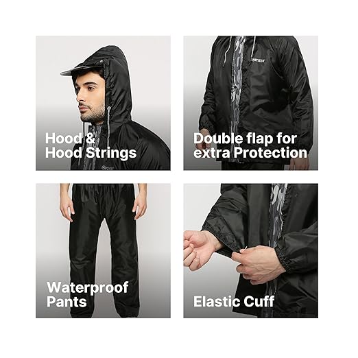 Citizen Real-Reversible Raincoat for Men with Adjustable Hood, Waterproof Pant, Plastic Cap and Carry Pouch | Durable & Lightweight Polyester Rainsuit | Stylish Military Printed