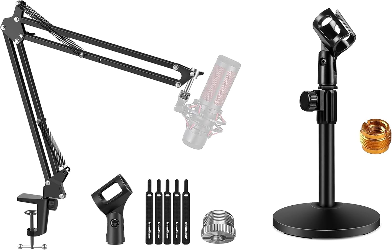 InnoGear Boom Arm Microphone Mic Stand with Desktop Microphone Stand, with Mic Clip and 5/8" Male to 3/8" Female Screw for Blue Yeti HyperX QuadCast SoloCast Snowball Fifine Shure SM7B and other Mic