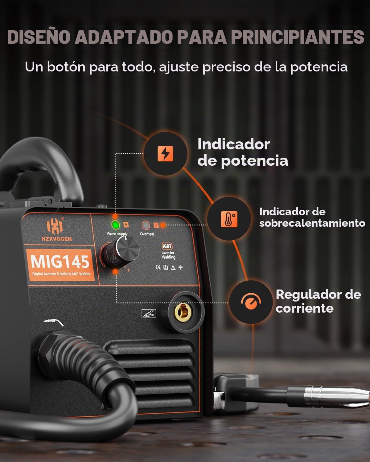 Soldador de Hilo sin Gas, 145A Soldador Inverter IGBT, Soldadura de alambre de llenado, Mini Portátil Soldador MIG