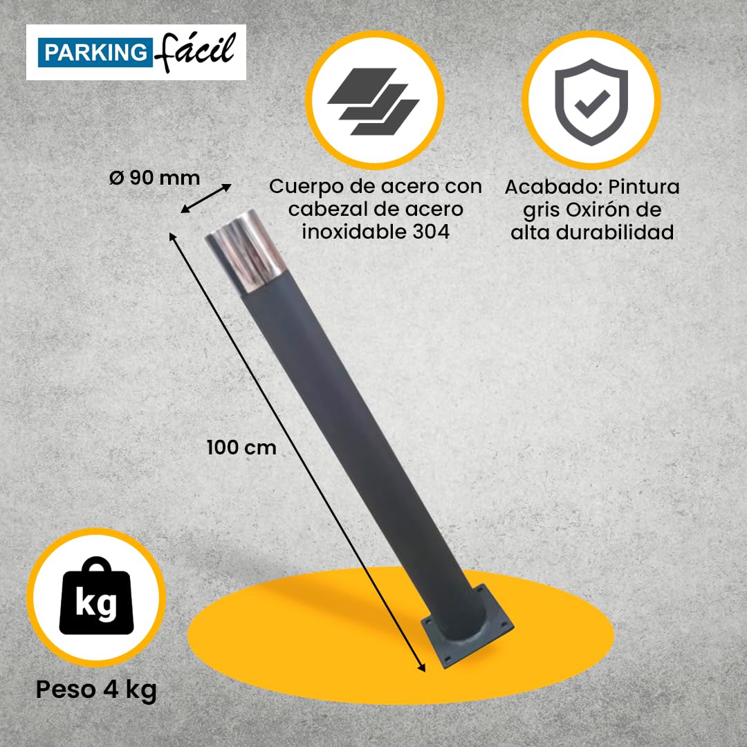Pilona Ronda Ø 90 mm | Acabado Oxirón y Embellecedor Superior en Acero Inoxidable | Pilona Urbana de Seguridad para Delimitación y Control de Accesos | Altura 1000 mm | Base Atornillable
