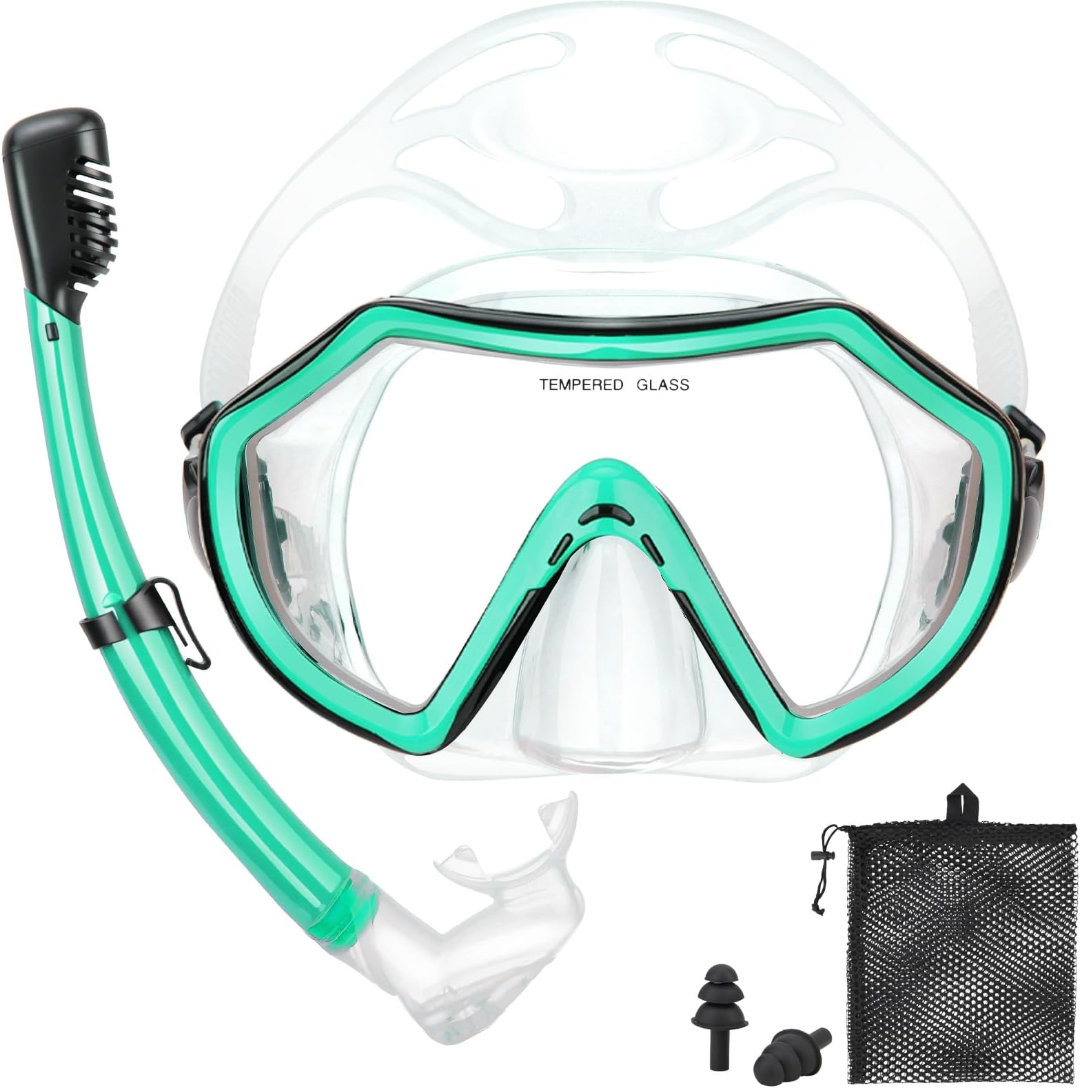 Snorkeling Gear for Adults, Dry Adult Snorkel Set HD Panoramic View Snorkel Mask Set, Anti-Leak and Anti-Fog Scuba Diving Package with Mesh Bag Ear Plug for Snorkeling Scuba Diving Travel