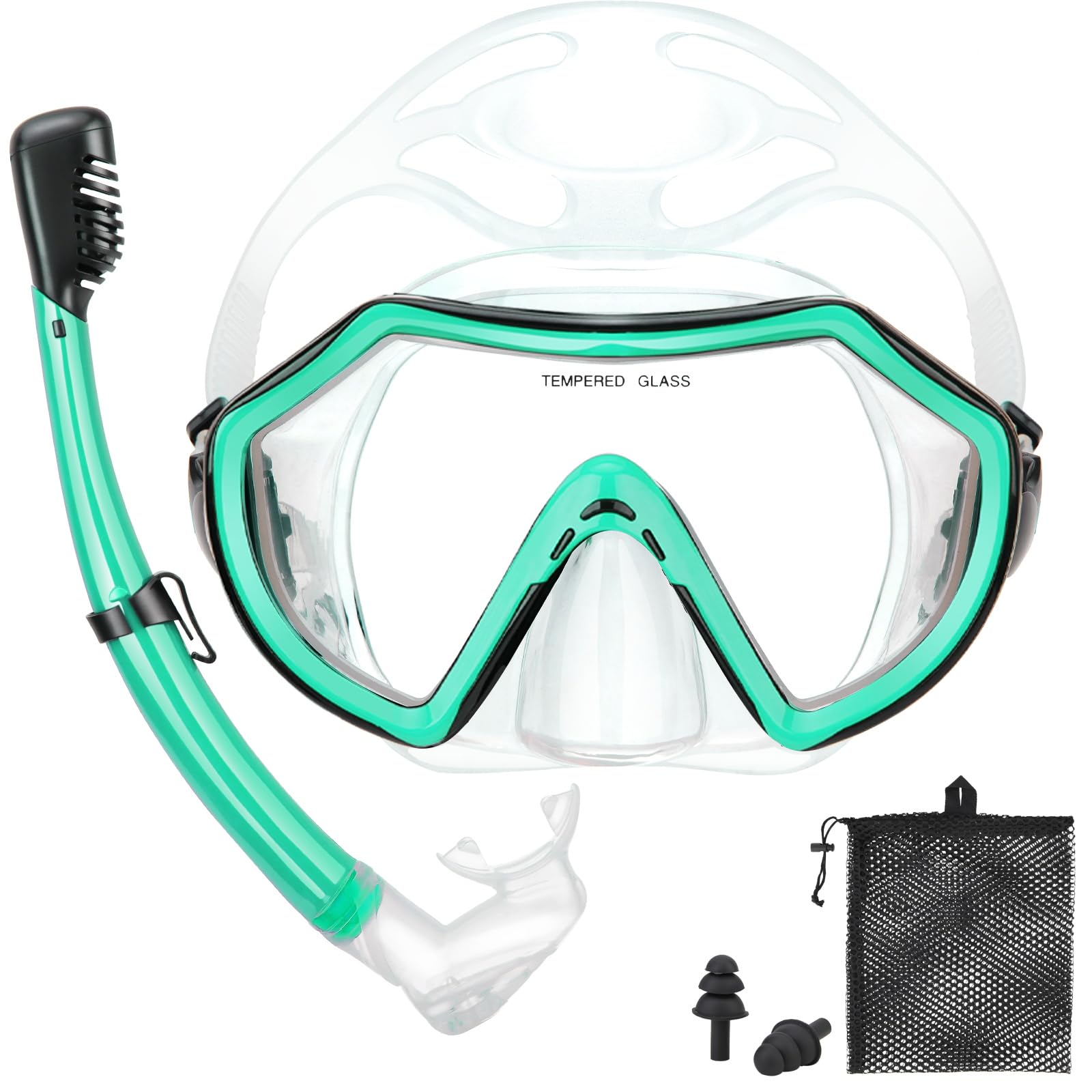 Snorkeling Gear for Adults, Dry Adult Snorkel Set HD Panoramic View Snorkel Mask Set, Anti-Leak and Anti-Fog Scuba Diving Package with Mesh Bag Ear Plug for Snorkeling Scuba Diving Travel