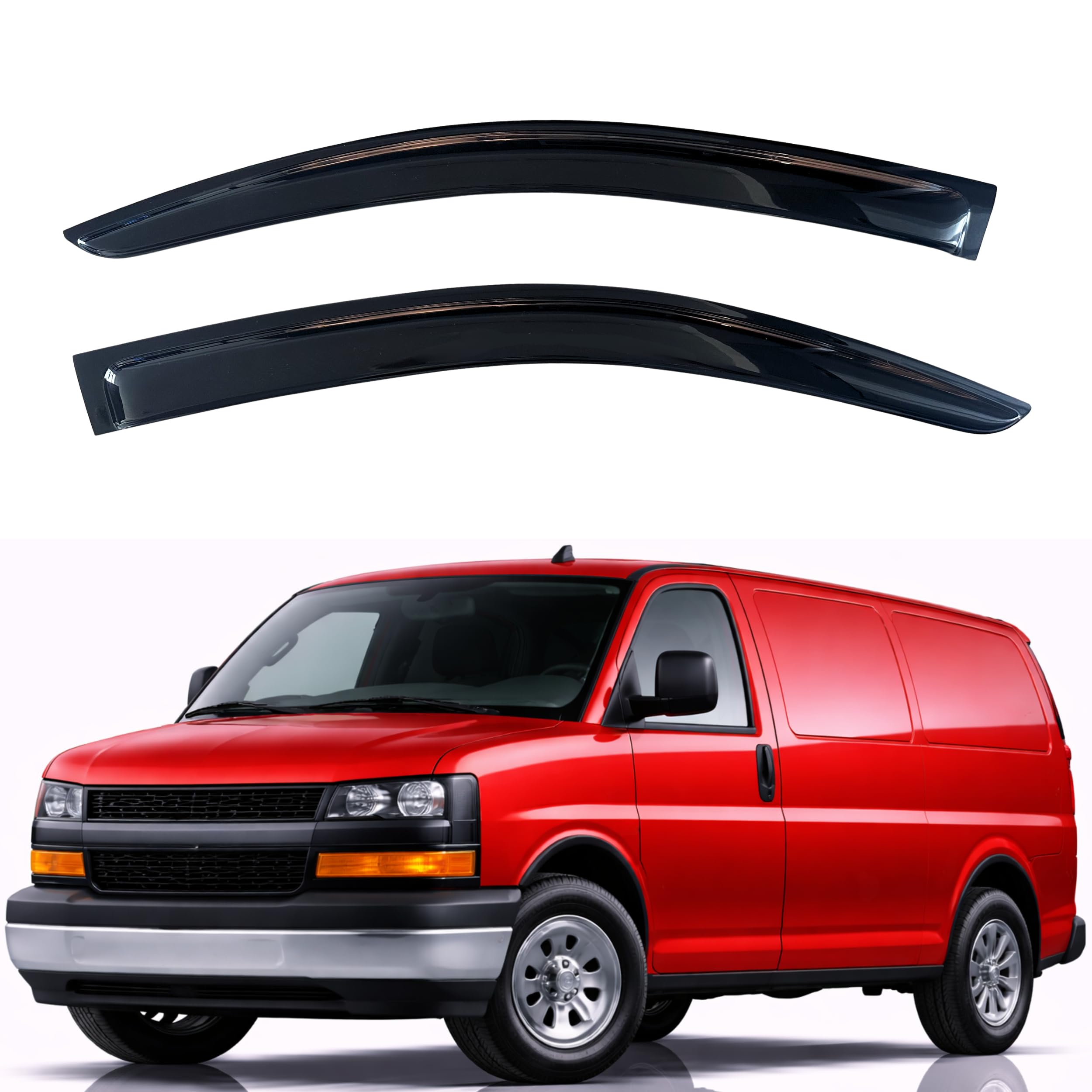 KPY Rain Guards Fit for 1996-2026 Chevrolet/Chevy Express Van, Out-Channel Window Visors Vent Wind Deflectors 2PC, Truck Accessories for 1996-2026 GMC Savana