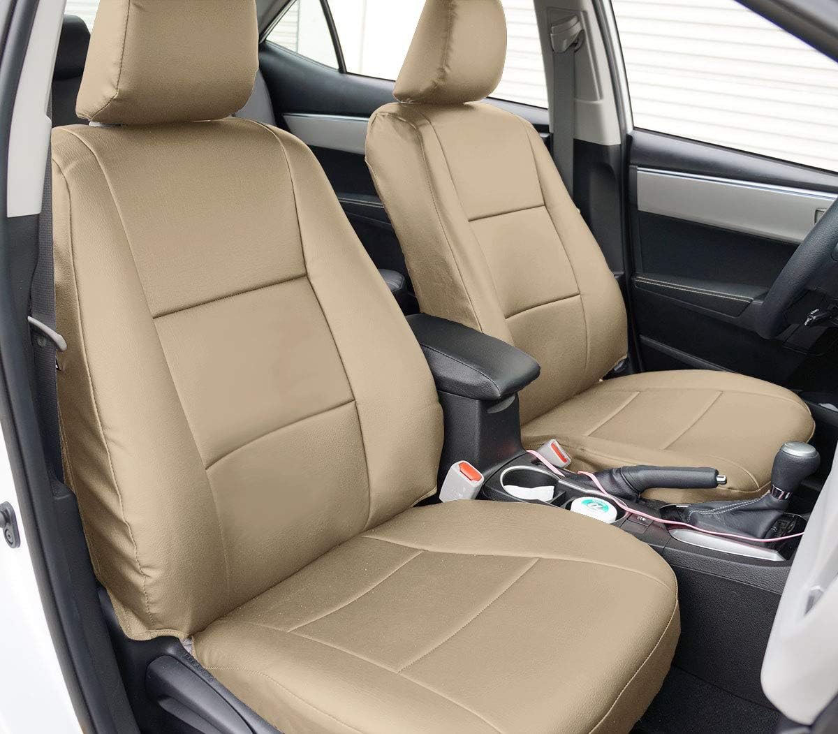 Iggee Artificial Leather Custom Made Original fit Front Seat Covers (Beige) Designed for 2014-2019 Toyota Corolla LE