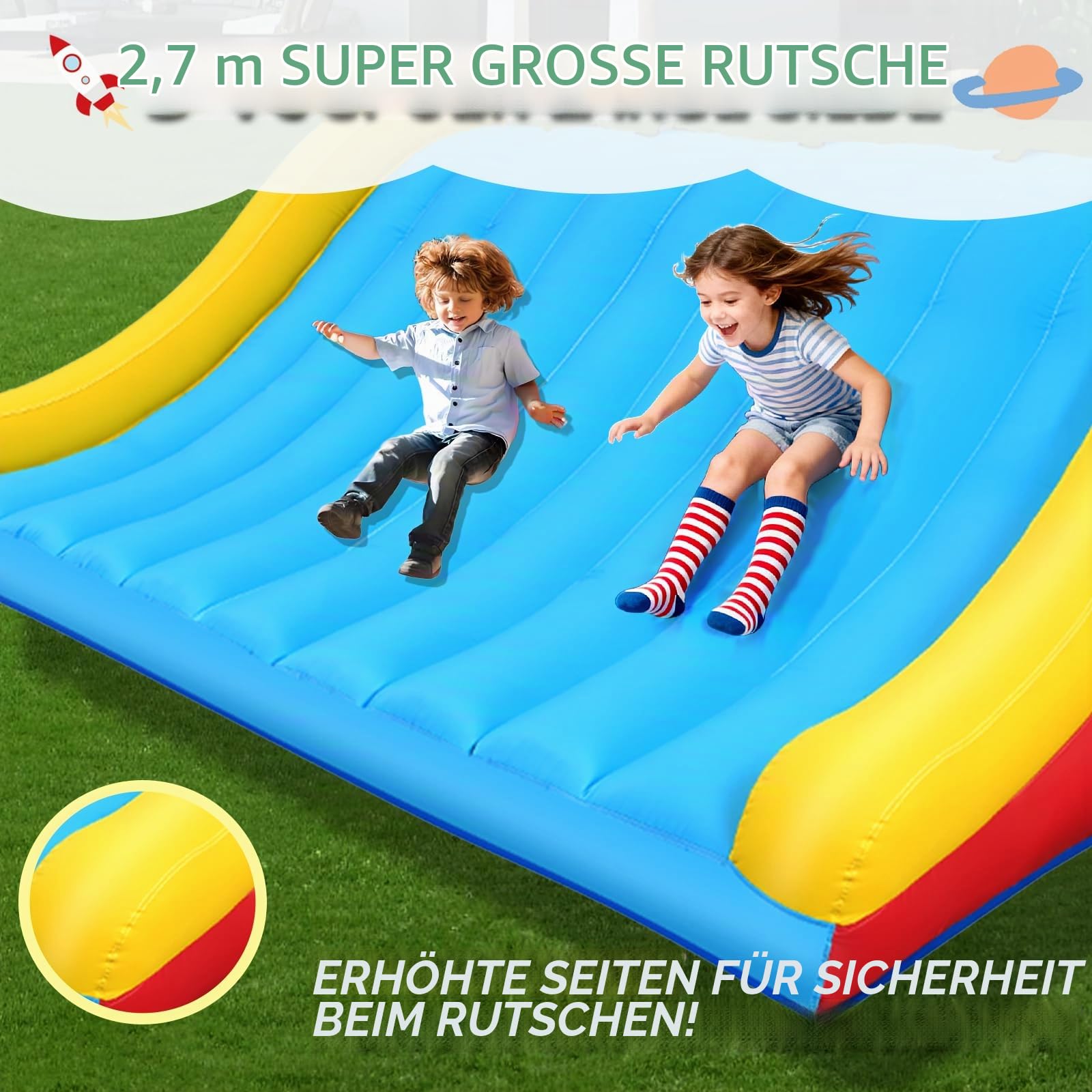 Hüpfburg für Kinder von 8-12 Jahren, 4,1 x 4,1 m, für drinnen und draußen, mit Gebläse, Weltraum-Hüpfburg für Partys und den Garten
