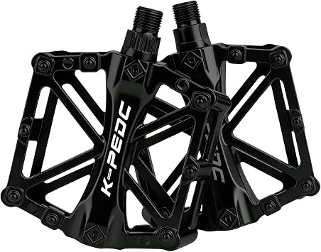 Aluminium CNC Bike Pedals 9/16", Lightweight Mountain Road Bike Pedal with 16 Anti-Skid Pins Bicycle Pedals for MTB BMX