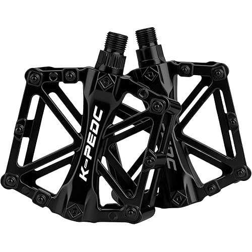 Aluminium CNC Bike Pedals 9/16", Lightweight Mountain Road Bike Pedal with 16 Anti-Skid Pins Bicycle Pedals for MTB BMX