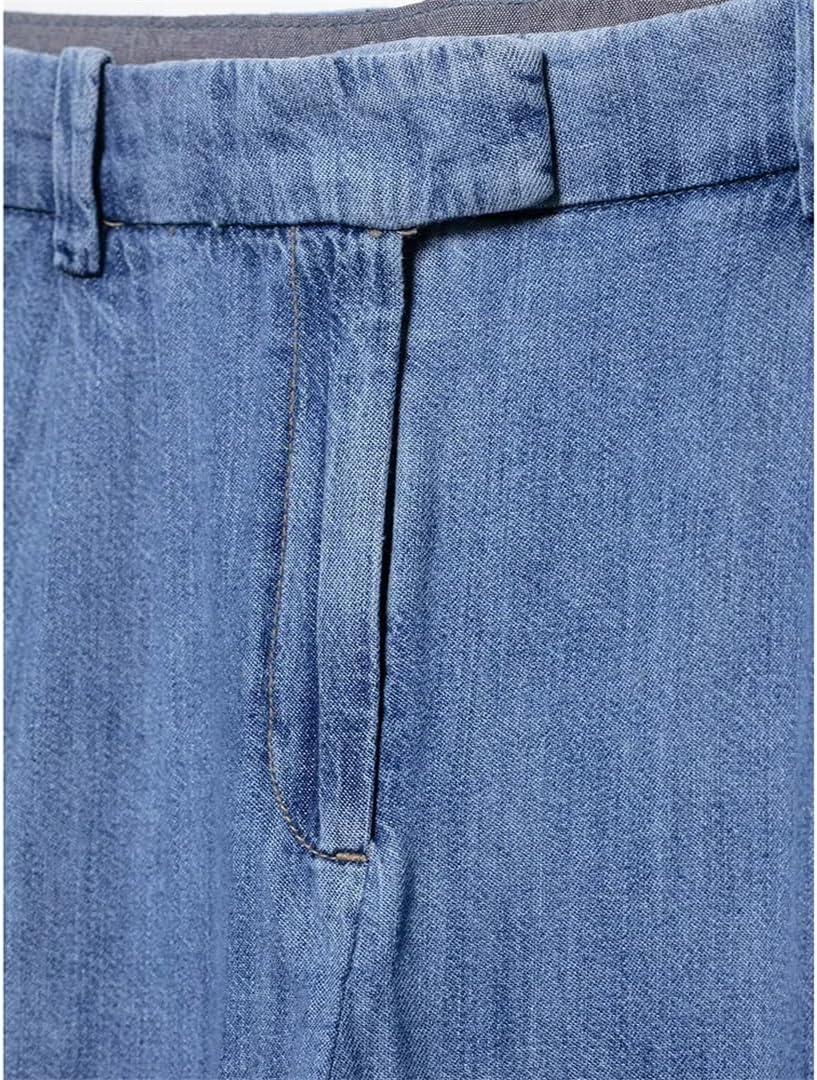 Women's Long Sleeve Button Down Denim Blouse And High Waist Pleated Wide Leg Jeans Loose Denim Suit