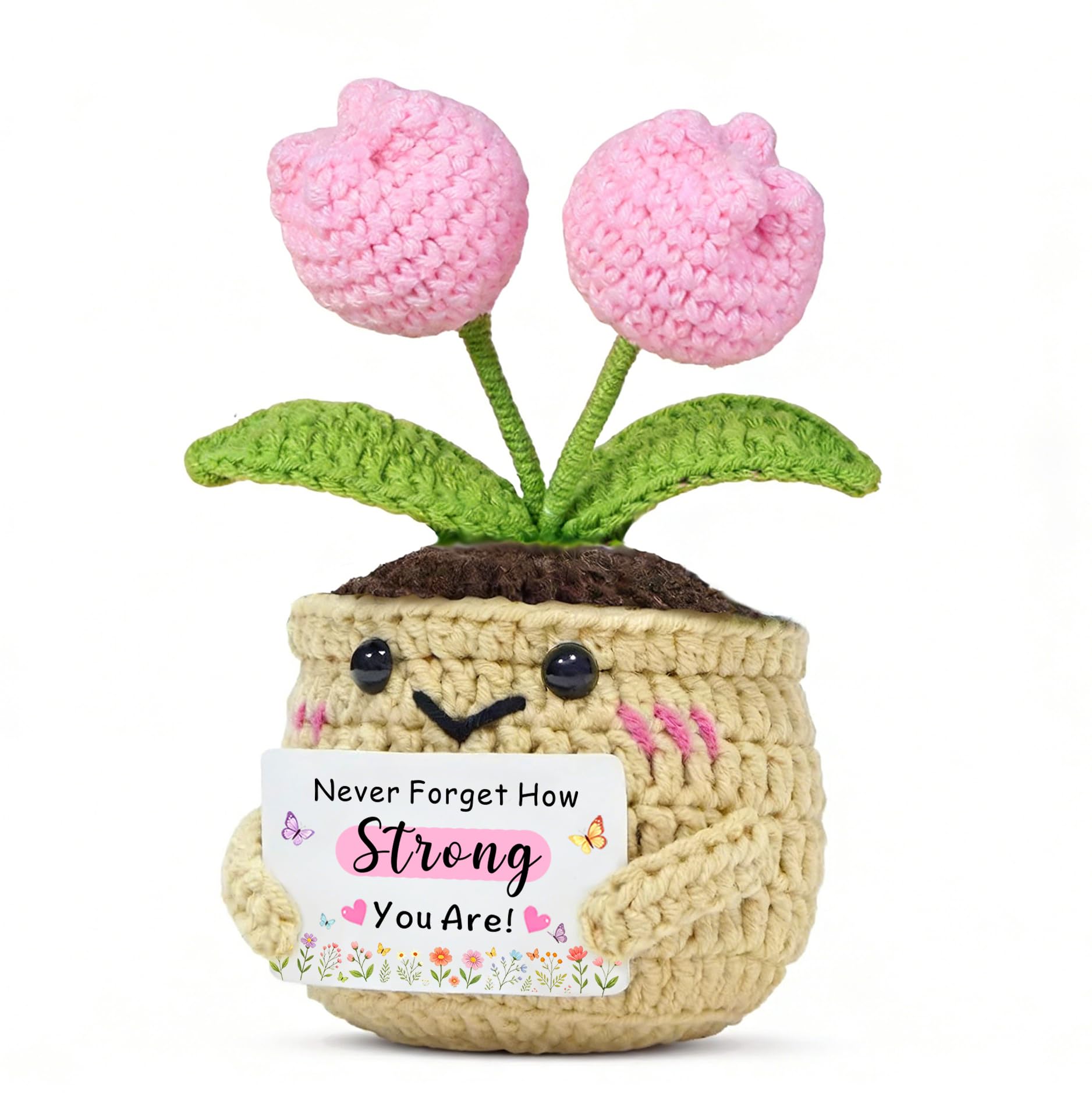 HULALA Motivational Gifts,Inspirational Gifts For Women Girls Birthday Christmas Handmade Crochet Pink Tulip Flower With Card Decoration Ornament Never Forget How Strong You Are Presents — image 1