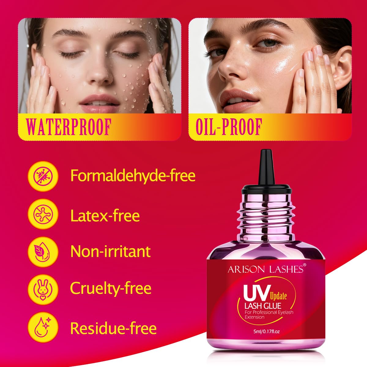 Upgraded UV Eyelash Extension Glue 1 Sec Drying More Stable Waterproof Strong Bond (UV Light REQ.) -Ultra Violet Lash Cure Gel Glue for Professional Use Only(5ml)