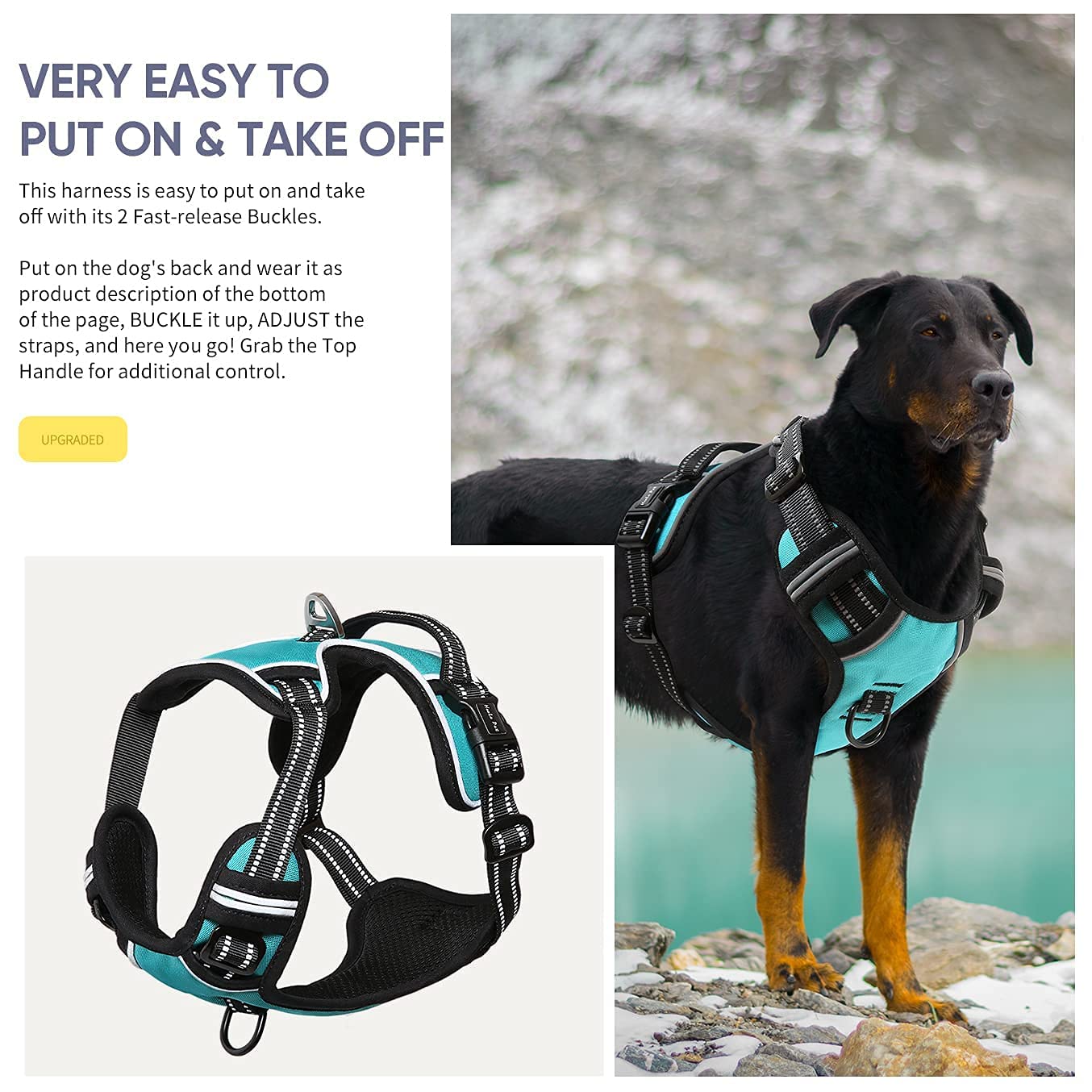 HEELE Dog Harness Medium No Pull Dog Vest Harness with Soft Handle Reflective Pet Harness for Outdoor Training Walking, Black, M — view 177