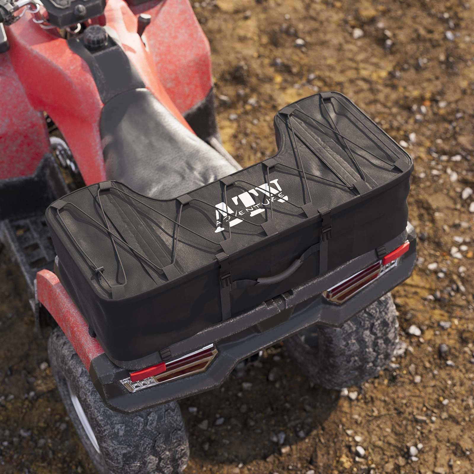 QLS Borsa per ATV, Montaggio Posteriore, Tasca Quadrupla con Tasca Speciale per Cartella, Nero, 93 x 27 x 43 cm