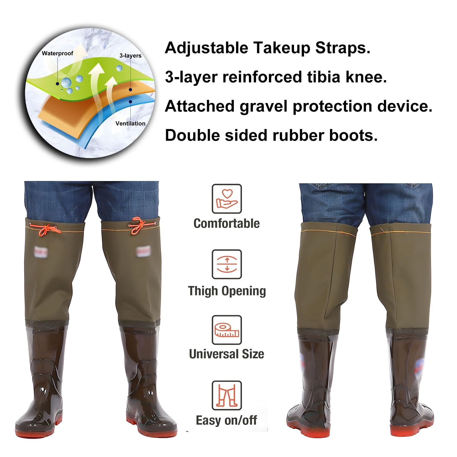 Waders hip Trampoliere da Pesca da Uomo, Robusti Stivali Alla Caviglia Che Non Perdono, Per La Caccia Alla Pesca Nelle Paludi