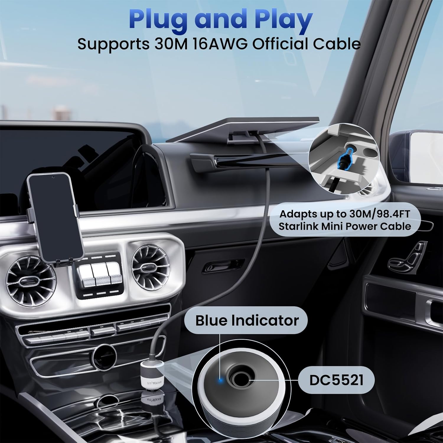 Starlink Mini Car Adapter 12V to 24V DC Step Up Converter with 60W Car Cigarette Lighter Adapter, Mini Protective Cover Liquid Silicone Case for Starlinks Satellite Dish