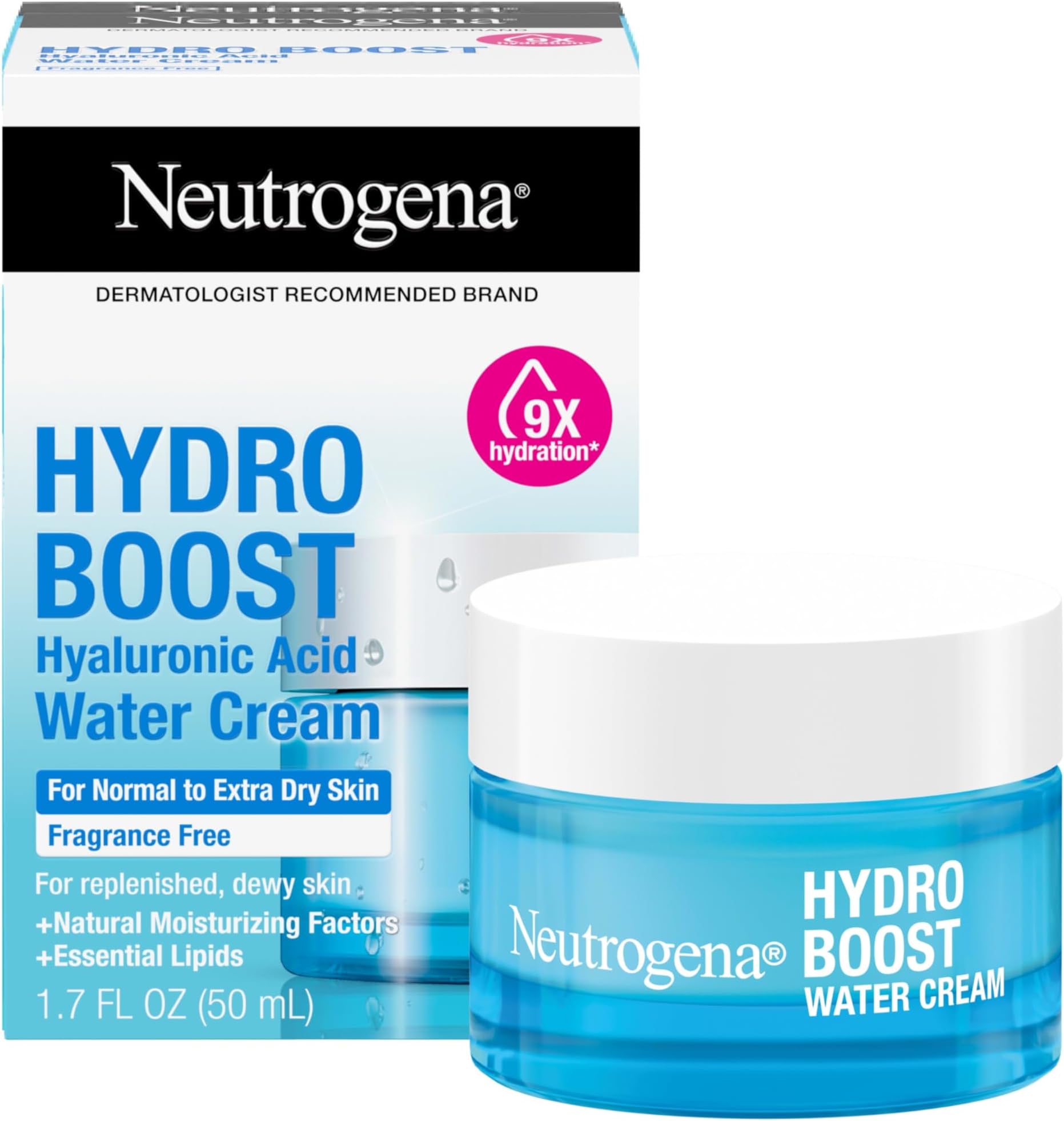Hydro Boost Water Cream, 72 Hr Hydration for Normal/Extra Dry Skin, Fragrance Free, Face Moisturizer with Hyaluronic Acid, 1.7 oz. & Trial Size Hydro Boost Hydrating Gel Cleanser, 0.5 fl oz