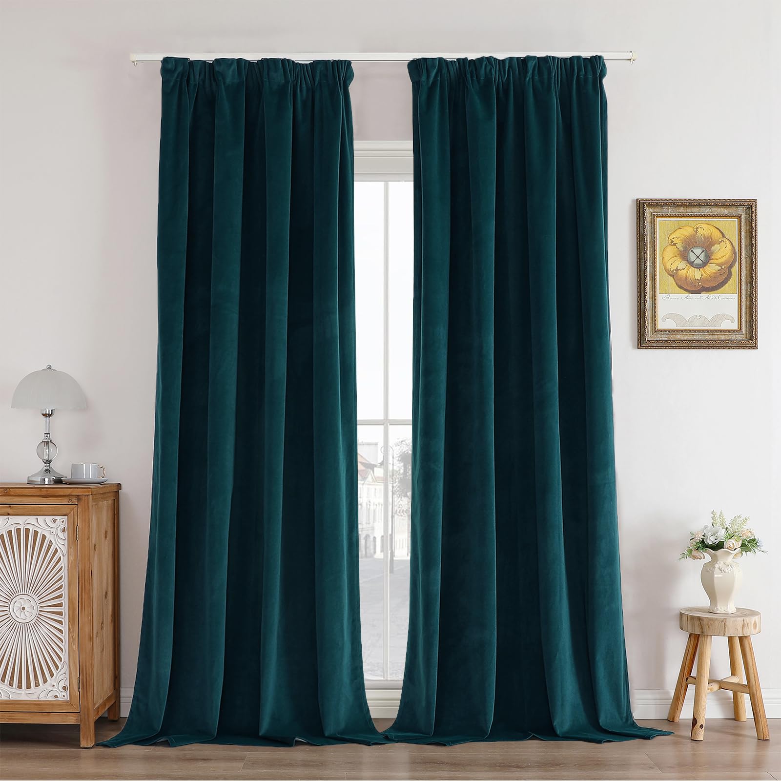 Joydeco Tende per Interni 100% Oscuranti Velluto Verde Blu 330g/㎡ 2 Pezzi L 140 x A 240 cm Nastro Tenda Termica Isolante Freddo e Caldo Soggiorno Camera da Letto Curtains