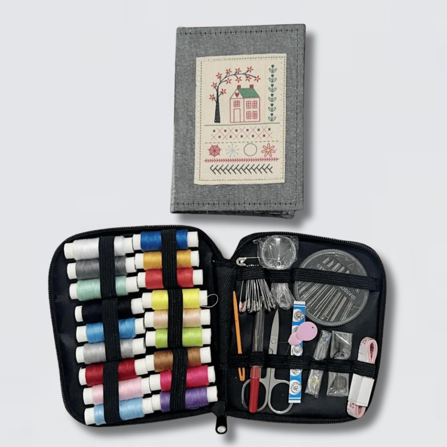 bergxperten embroom embroidery stitch book Handarbeitsbuch mit Stickanleitungen Set mit Nadel Faden Schere Schritt-für-Schritt-Guide für Anfänger und Hobby-Sticker DIY Stickerei Buch