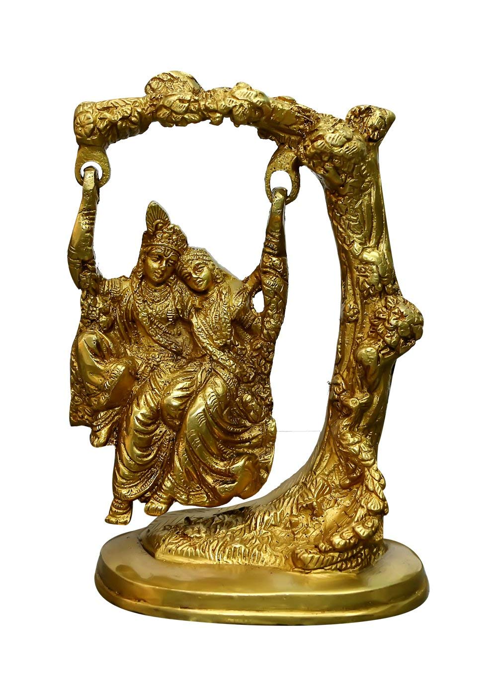 Handmade Brass Material Statue of Lord Radha Krishna Seating on Jhoola/Swing (Dimensions-LxBxH-4.5X2.5X7) inches Weight - 2.7 lbs