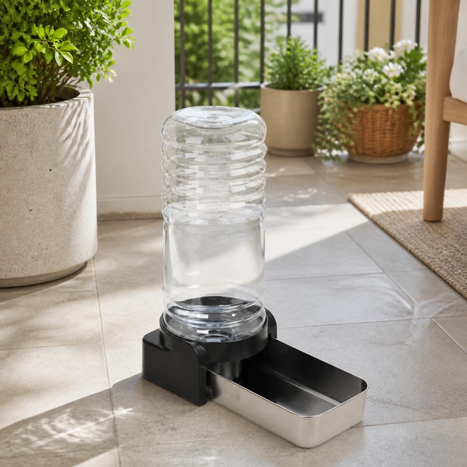 predolo Dispensador Agua con Depósito por Gravedad Dispensador Agua con Bandeja Acero Inoxidable Desmontable para Gatos, 8.6L
