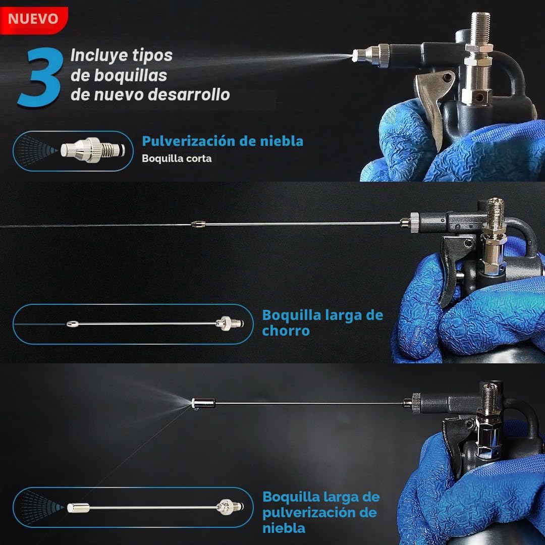 FIRSTINFO A1636K | Pulverizador recargable de acero inoxidable 650 ml para limpiador de frenos | Presión máxima 110 psi | Lata tipo aerosol reutilizable con 4 boquillas intercambiables