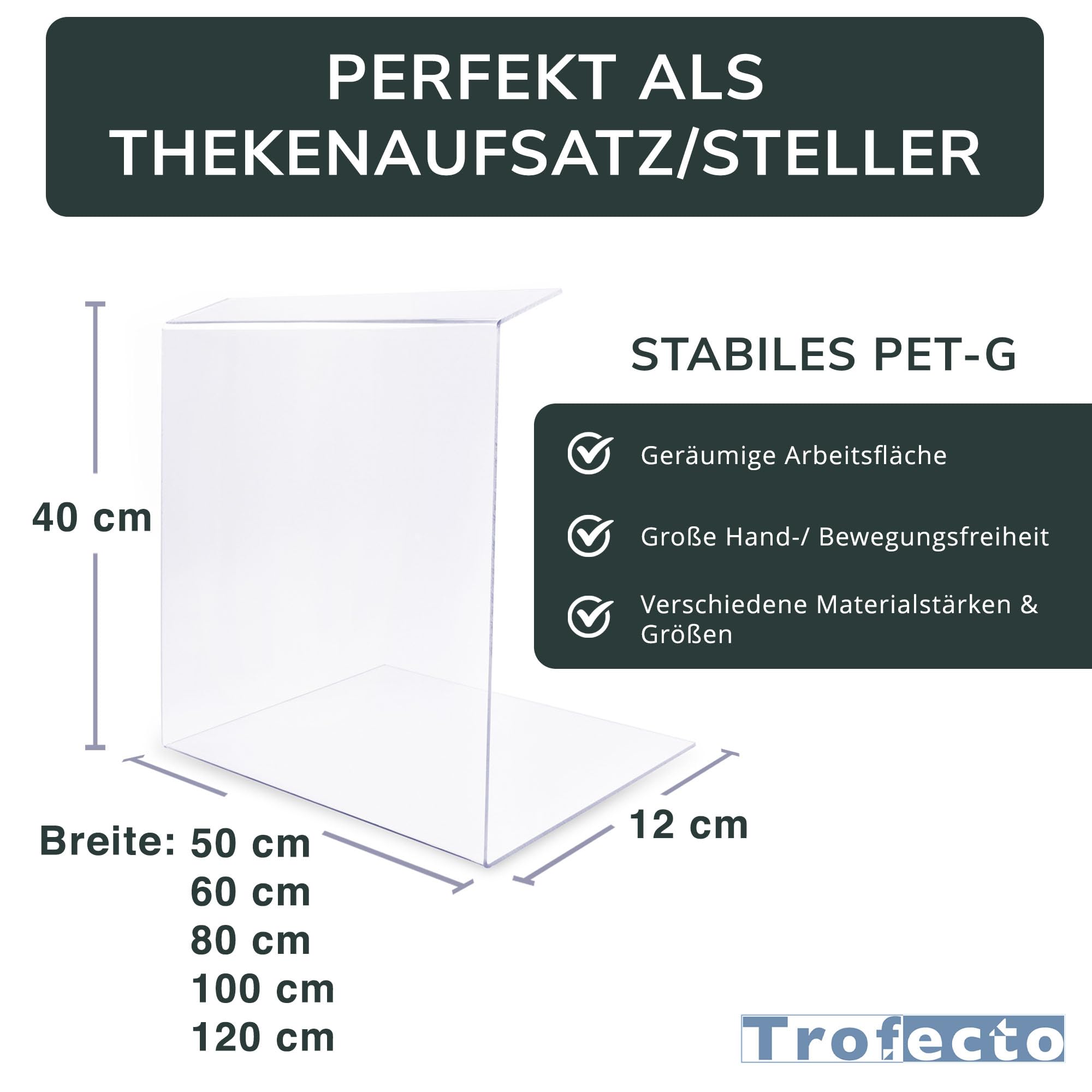 A+H, vetrina in plastica per la protezione degli alimenti, tipo 2, lunghezza: 100 cm, per la ristorazione, banconi e vetrine di dolci, in vetro trasparente, Stärke 5mm