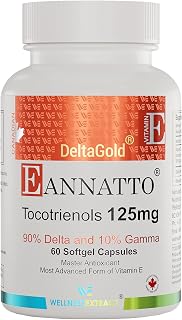 E Annatto Tocotrienols Deltagold 125mg, Vitamin E Tocotrienols Supplements 60 Softgel, Tocopherol Free, Supports Immune Health & Antioxidant Health (90% Delta & 10% Gamma) (Pack of 1)