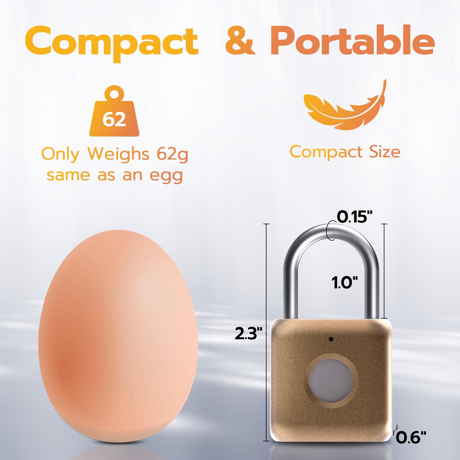Pothunder Cadenas à empreintes digitales, cadenas intelligent, serrure biométrique en métal sans clé, rechargeable par USB, pour casier de gym, bagages, sac à dos (placer doré)